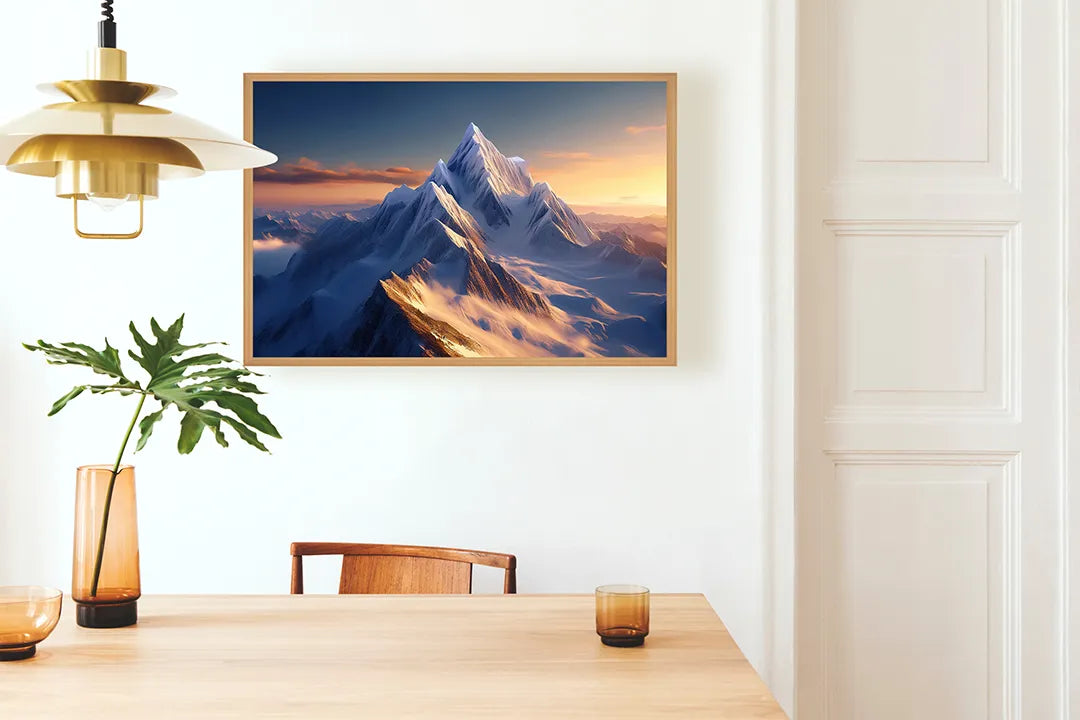Metalen Magneetbord met hoogwaardige afbeelding van Bergpiek zonsondergang winter voor aan de muur
