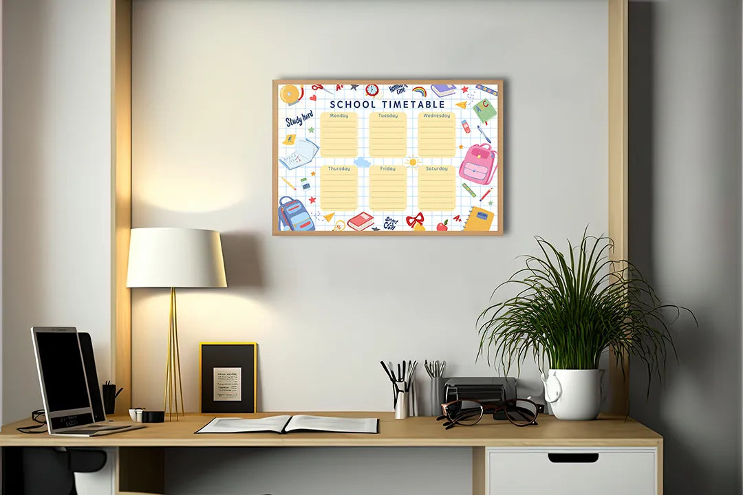 Metalen Magneetbord met hoogwaardige afbeelding van School timetable vrolijk rooster voor aan de muur