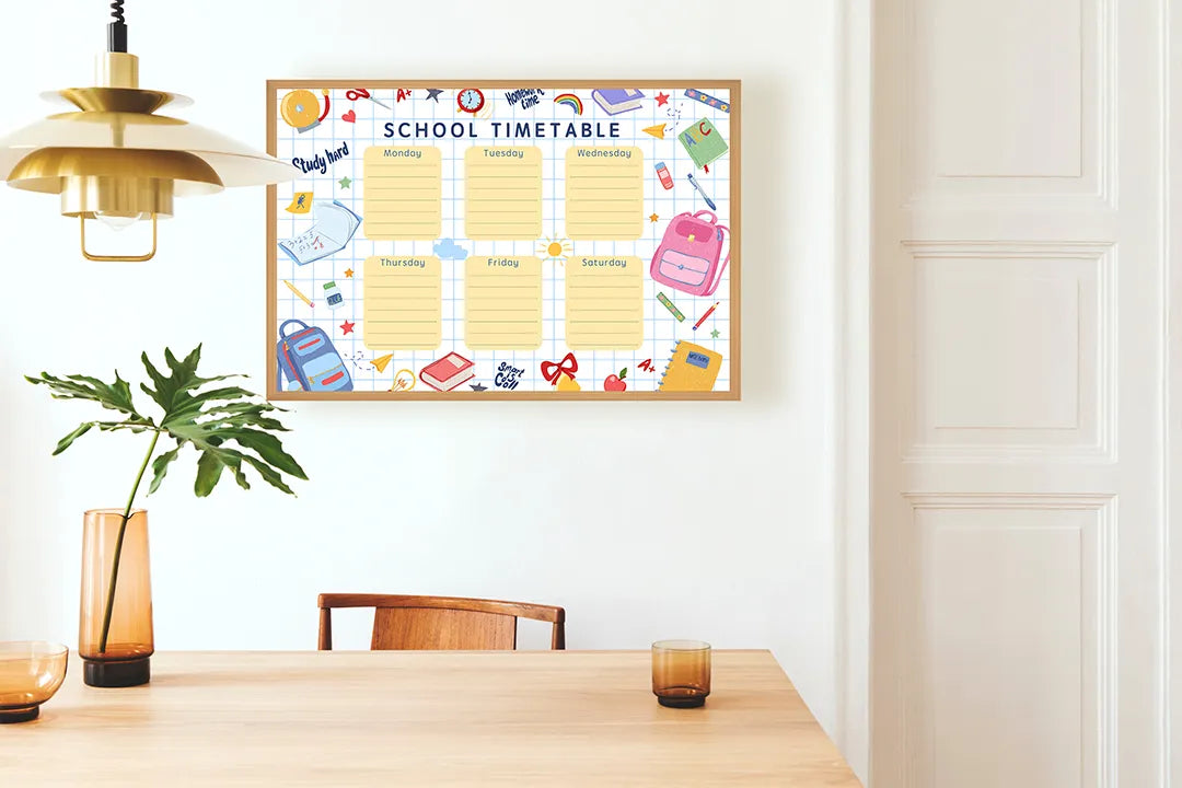 Metalen Magneetbord met hoogwaardige afbeelding van School timetable vrolijk rooster voor aan de muur