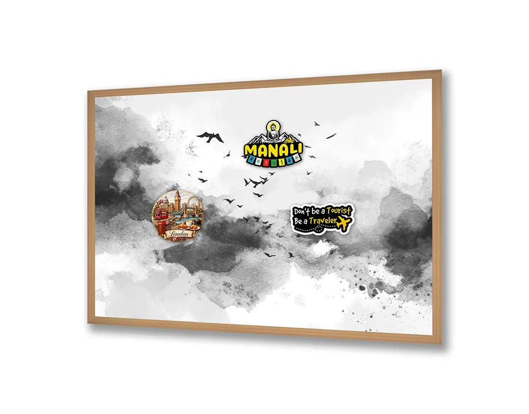 Metalen Magneetbord met hoogwaardige afbeelding van Abstracte wolken verf zwart wit voor aan de muur