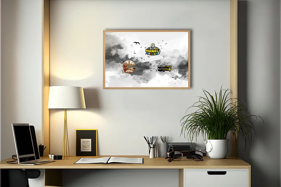 Metalen Magneetbord met hoogwaardige afbeelding van Abstracte wolken verf zwart wit voor aan de muur
