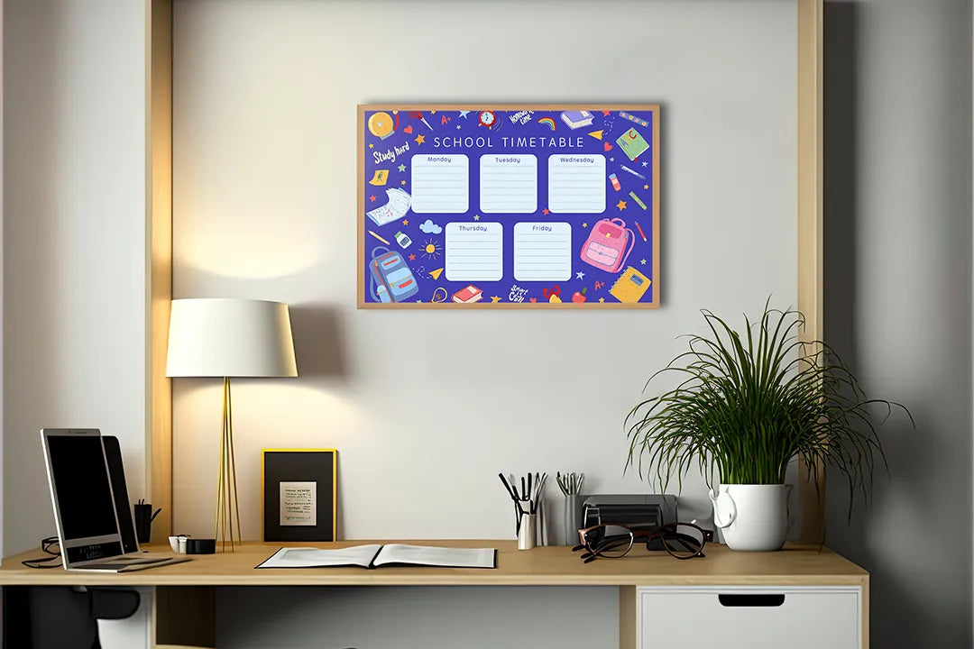 Metalen Magneetbord met hoogwaardige afbeelding van School timetable paars rooster voor aan de muur