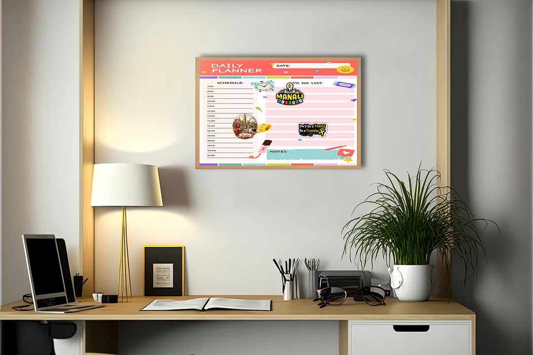 Metalen Magneetbord met hoogwaardige afbeelding van Daily planner roze voor aan de muur