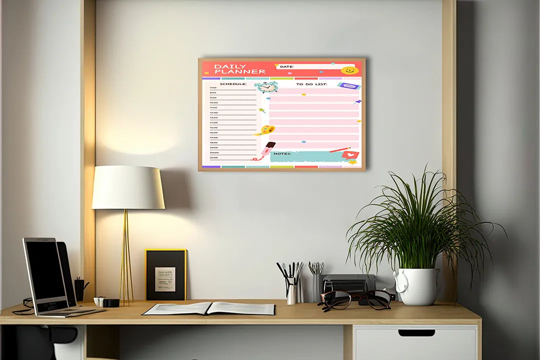 Metalen Magneetbord met hoogwaardige afbeelding van Daily planner roze voor aan de muur