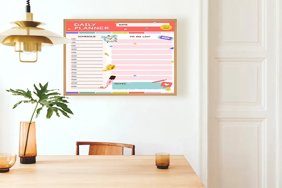Metalen Magneetbord met hoogwaardige afbeelding van Daily planner roze voor aan de muur