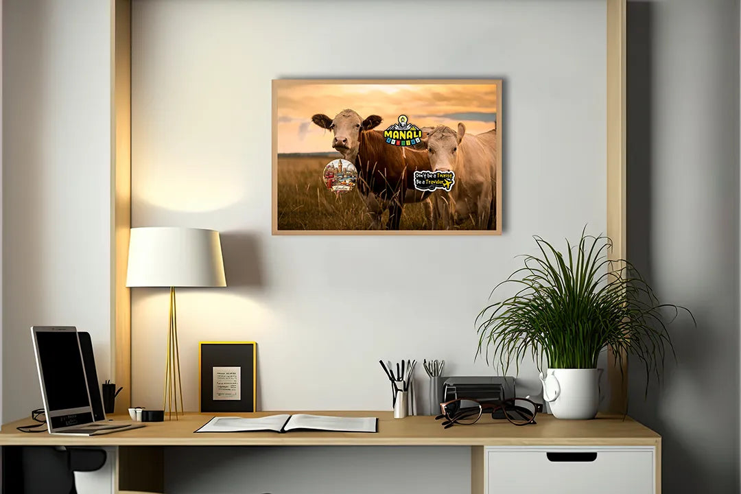 Metalen Magneetbord met afbeelding van twee koeien in de weide in natuurlijke buitenkleuren kleuren