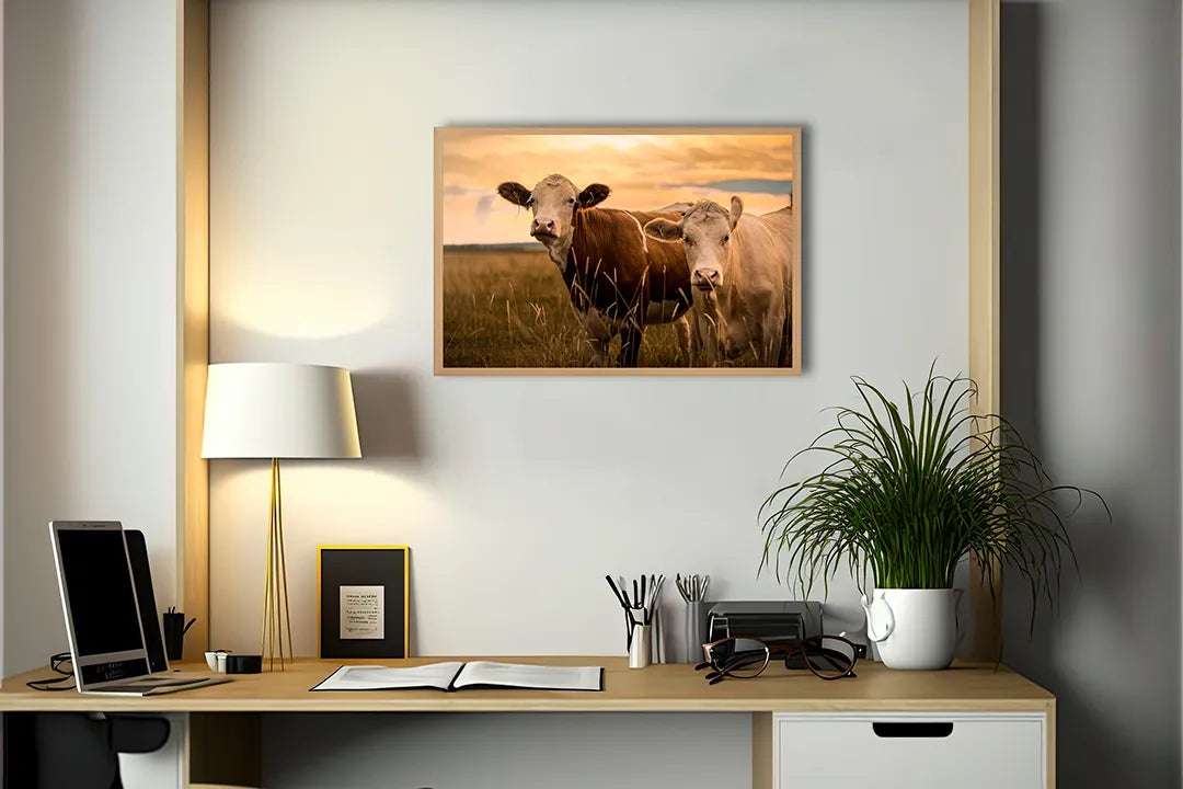 Metalen Magneetbord met afbeelding van twee koeien in de weide in natuurlijke buitenkleuren kleuren