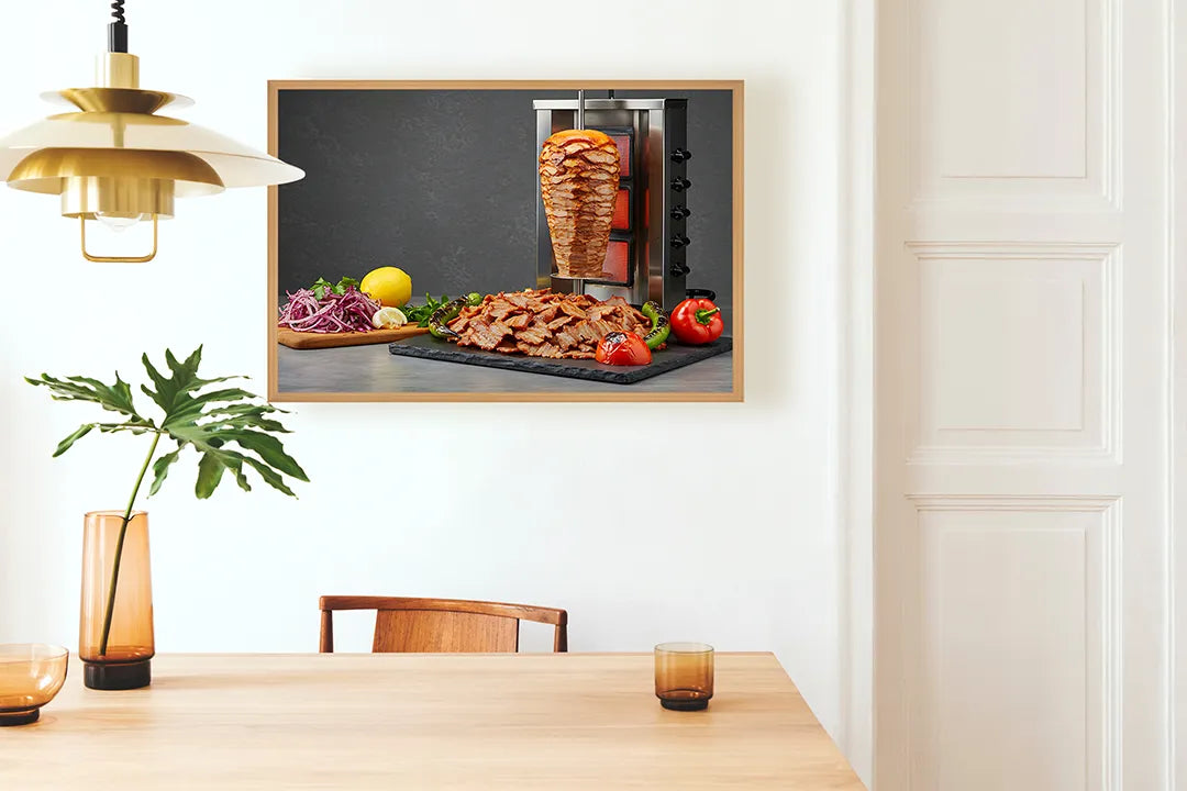 Metalen Magneetbord met hoogwaardige afbeelding van Kebab vlees spies roterend voor aan de muur
