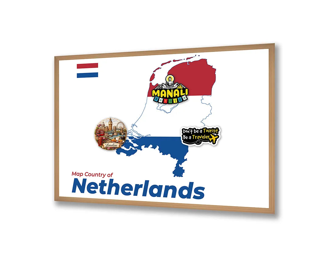 Metalen Magneetbord met hoogwaardige afbeelding van Nederland vlag landkaart voor aan de muur
