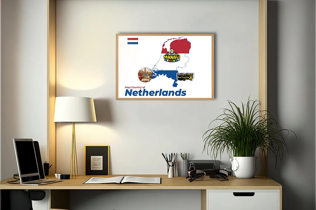 Metalen Magneetbord met hoogwaardige afbeelding van Nederland vlag landkaart voor aan de muur