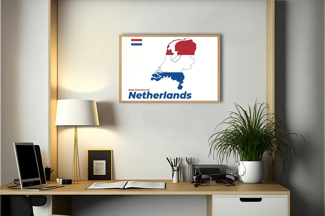 Metalen Magneetbord met hoogwaardige afbeelding van Nederland vlag landkaart voor aan de muur