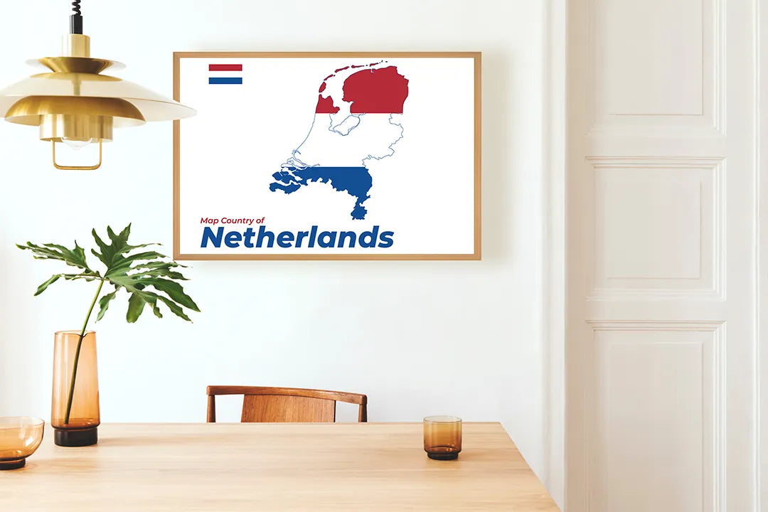Metalen Magneetbord met hoogwaardige afbeelding van Nederland vlag landkaart voor aan de muur