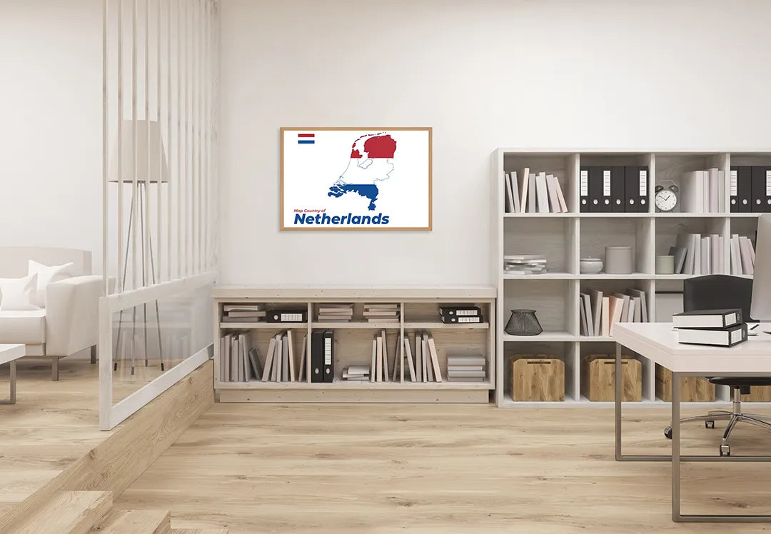 Metalen Magneetbord met hoogwaardige afbeelding van Nederland vlag landkaart voor aan de muur