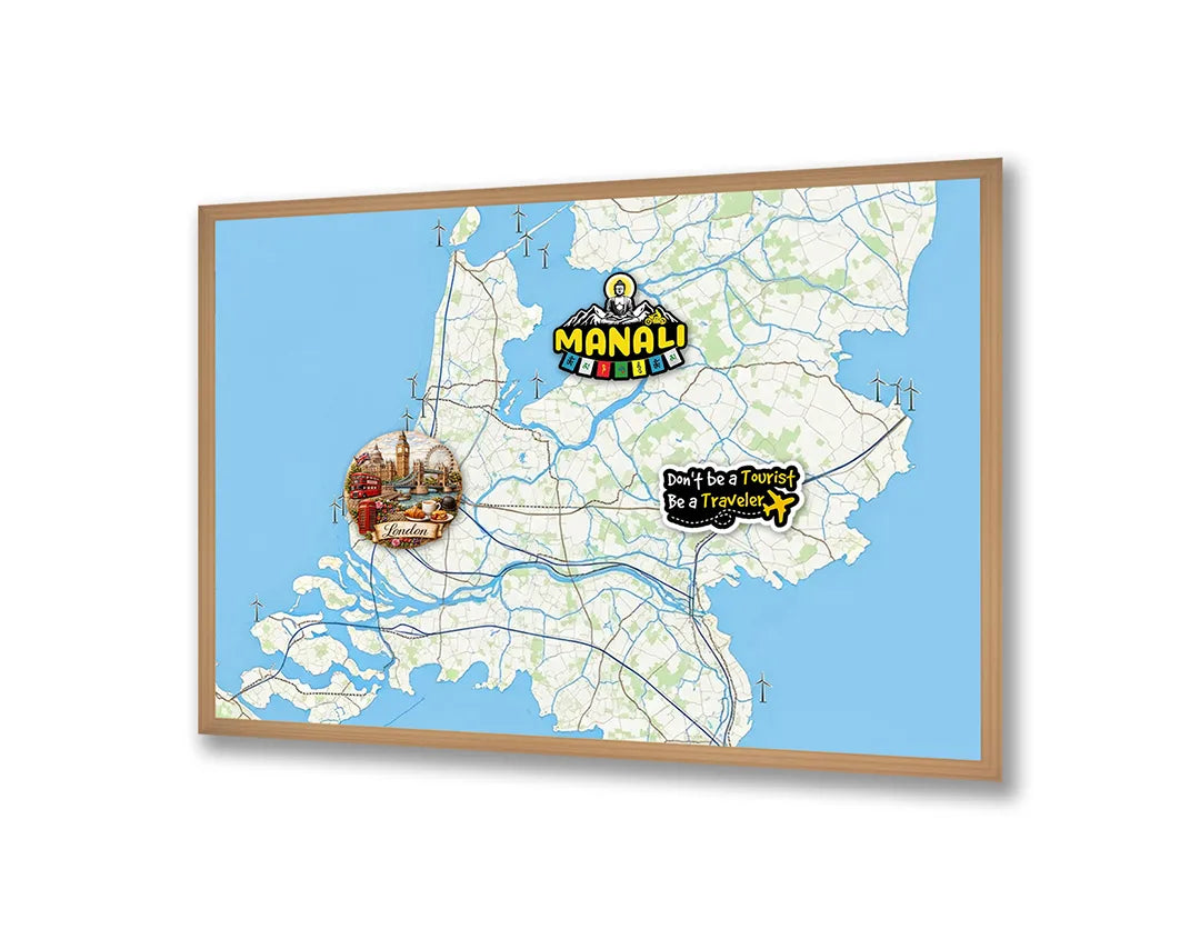 Metalen Magneetbord met hoogwaardige afbeelding van Nederland waterwegen landkaart voor aan de muur