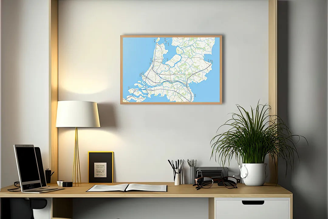 Metalen Magneetbord met hoogwaardige afbeelding van Nederland waterwegen landkaart voor aan de muur