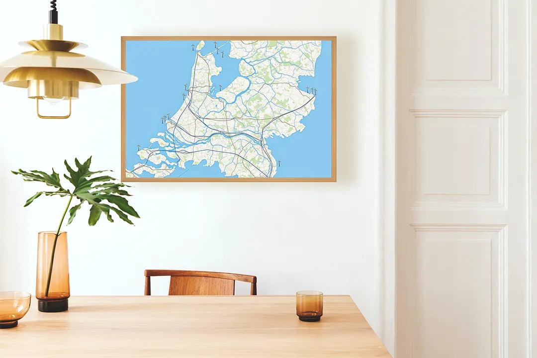 Metalen Magneetbord met hoogwaardige afbeelding van Nederland waterwegen landkaart voor aan de muur