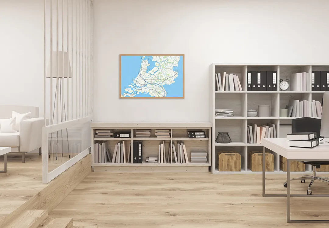 Metalen Magneetbord met hoogwaardige afbeelding van Nederland waterwegen landkaart voor aan de muur