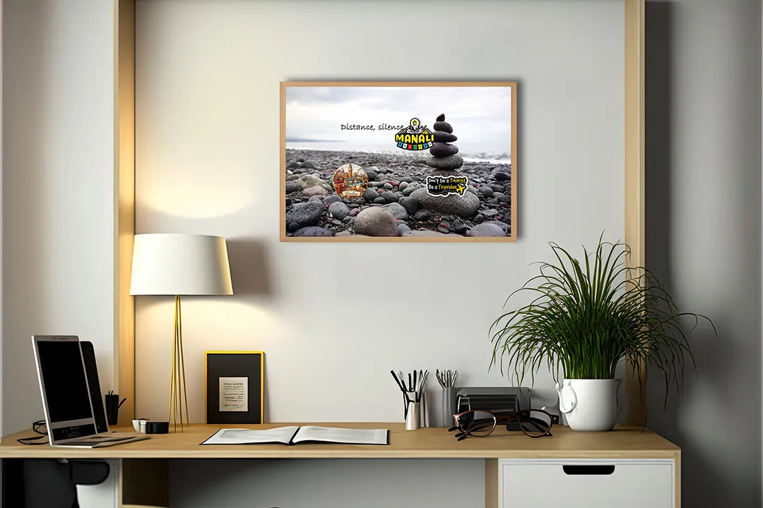 Metalen Magneetbord met hoogwaardige afbeelding van Zen stenen op strand voor aan de muur