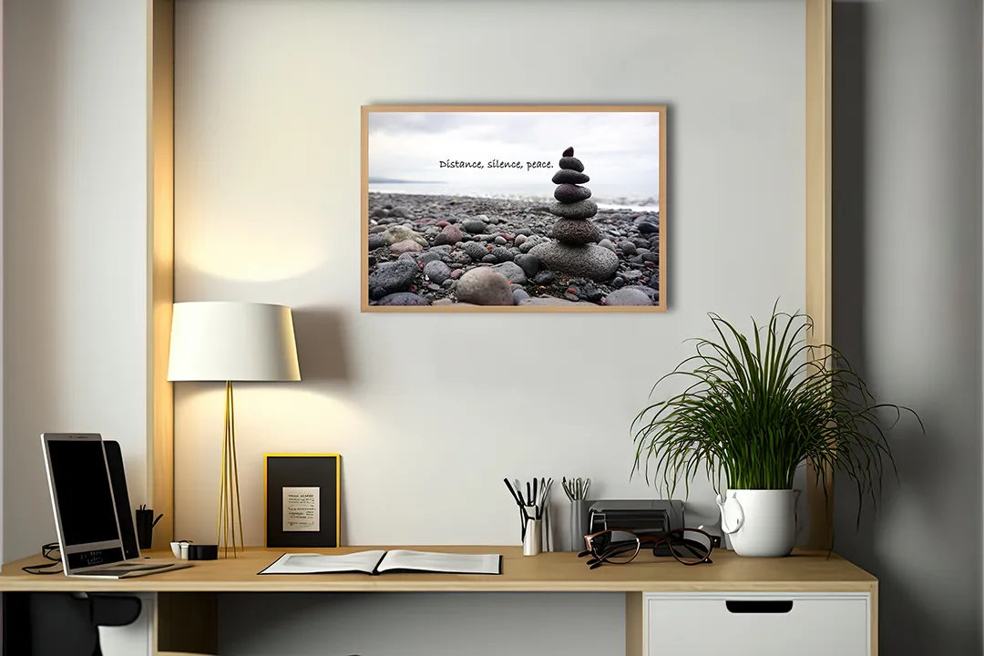 Metalen Magneetbord met hoogwaardige afbeelding van Zen stenen op strand voor aan de muur