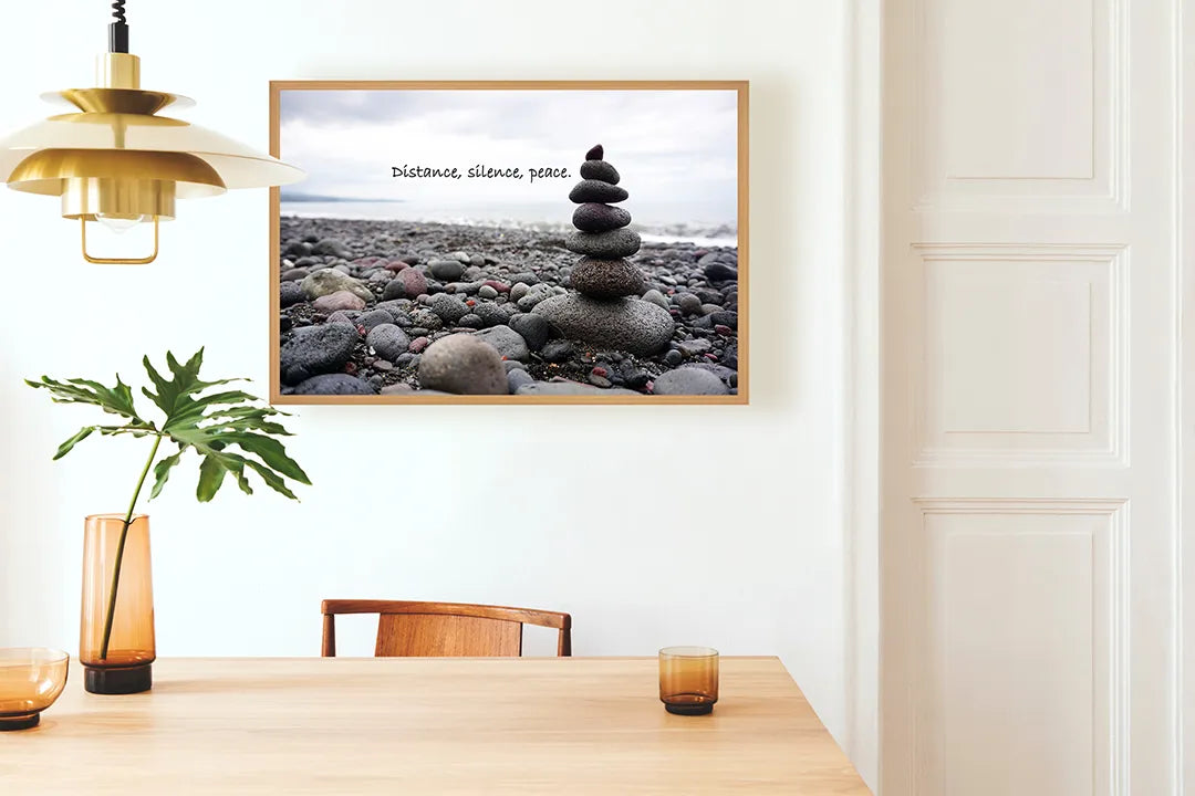 Metalen Magneetbord met hoogwaardige afbeelding van Zen stenen op strand voor aan de muur