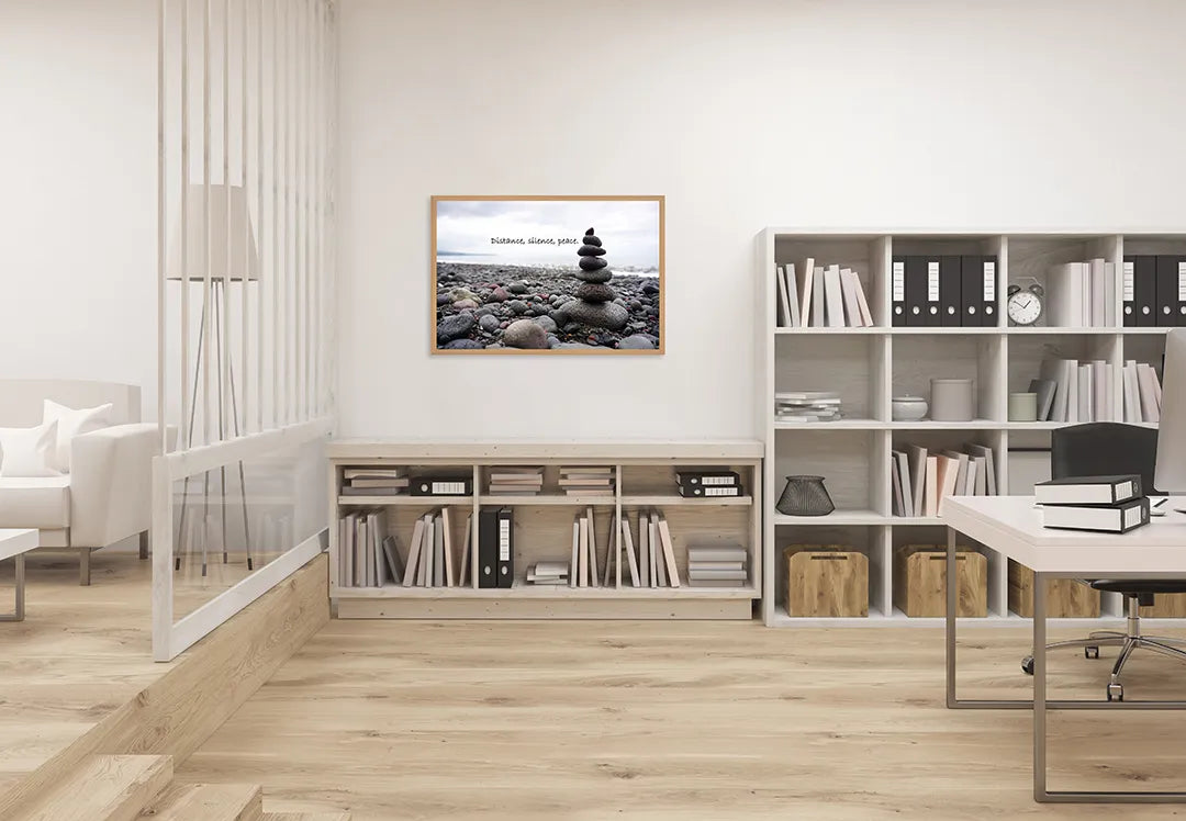 Metalen Magneetbord met hoogwaardige afbeelding van Zen stenen op strand voor aan de muur