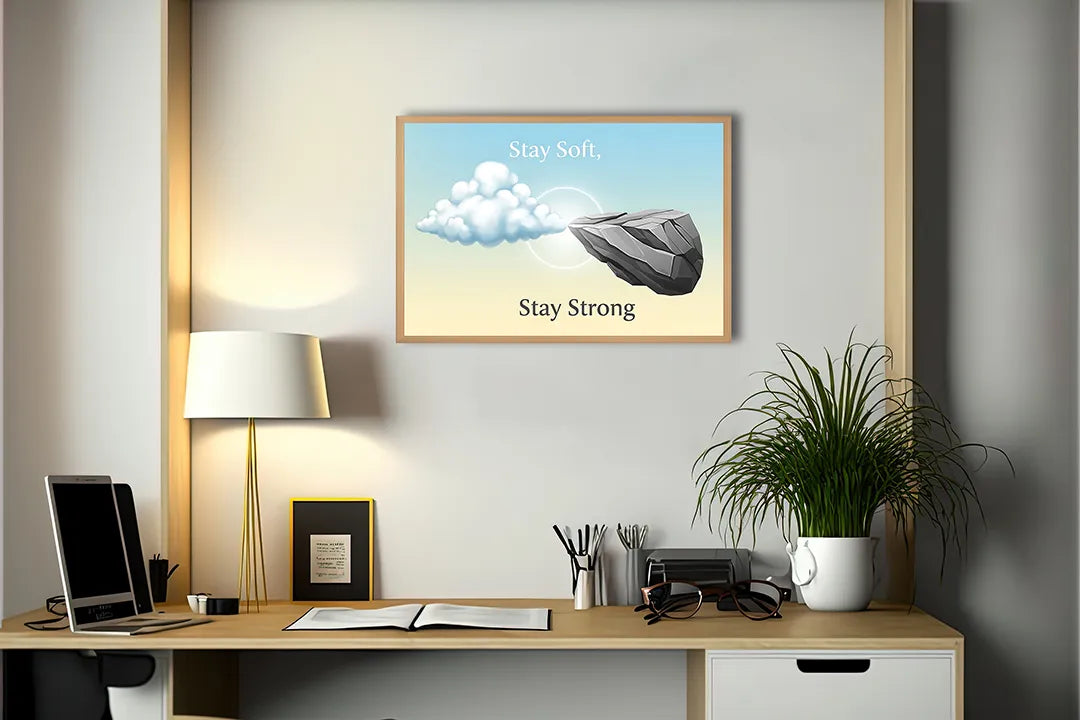 Metalen Magneetbord met hoogwaardige afbeelding van Stay soft stay strong tekst steen voor aan de muur