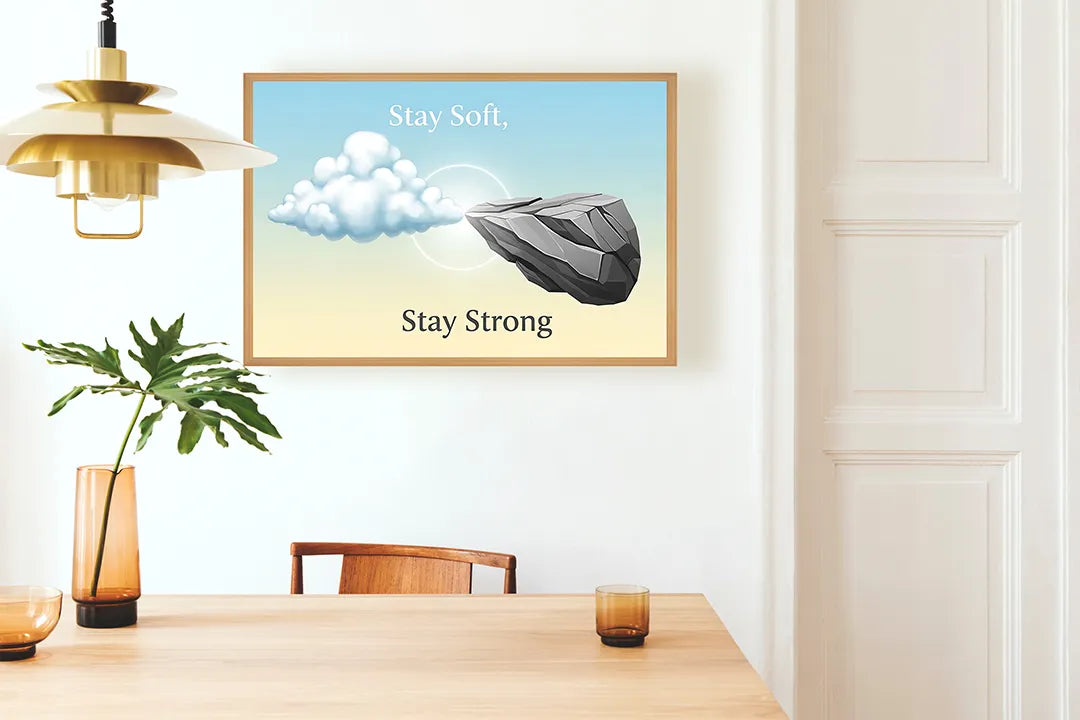 Metalen Magneetbord met hoogwaardige afbeelding van Stay soft stay strong tekst steen voor aan de muur