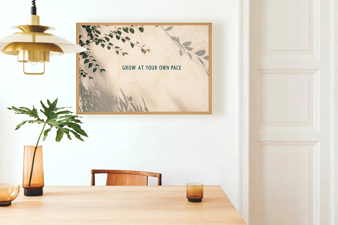 Metalen Magneetbord met hoogwaardige afbeelding van Grow at your own pace quote voor aan de muur