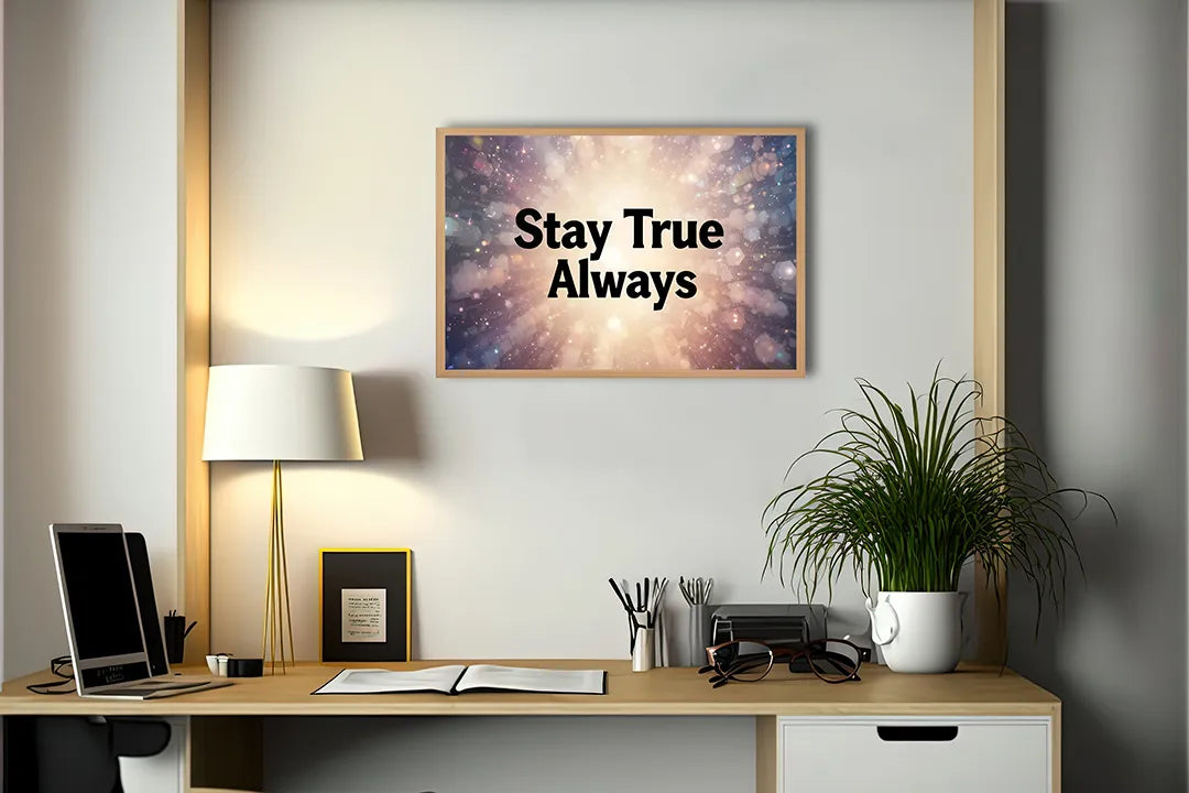 Metalen Magneetbord met hoogwaardige afbeelding van Stay true always quote sterren voor aan de muur