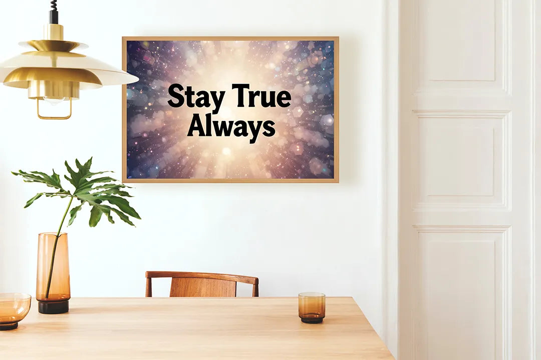 Metalen Magneetbord met hoogwaardige afbeelding van Stay true always quote sterren voor aan de muur