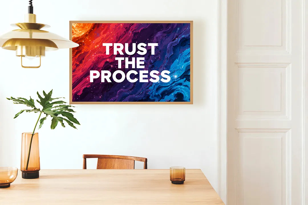 Metalen Magneetbord met hoogwaardige afbeelding van Trust the process verf splash voor aan de muur