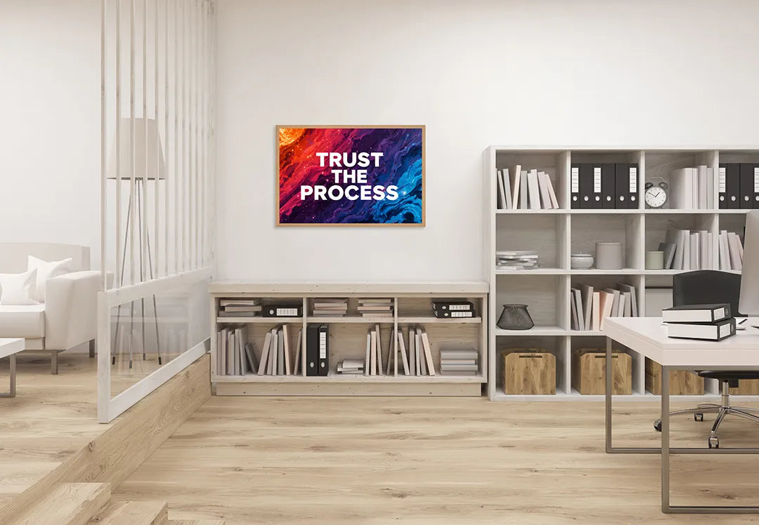 Metalen Magneetbord met hoogwaardige afbeelding van Trust the process verf splash voor aan de muur