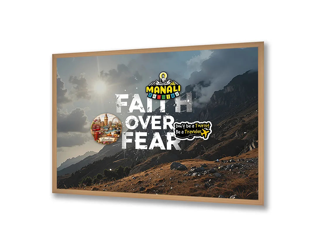 Metalen Magneetbord met hoogwaardige afbeelding van Faith over fear bergen landschap voor aan de muur