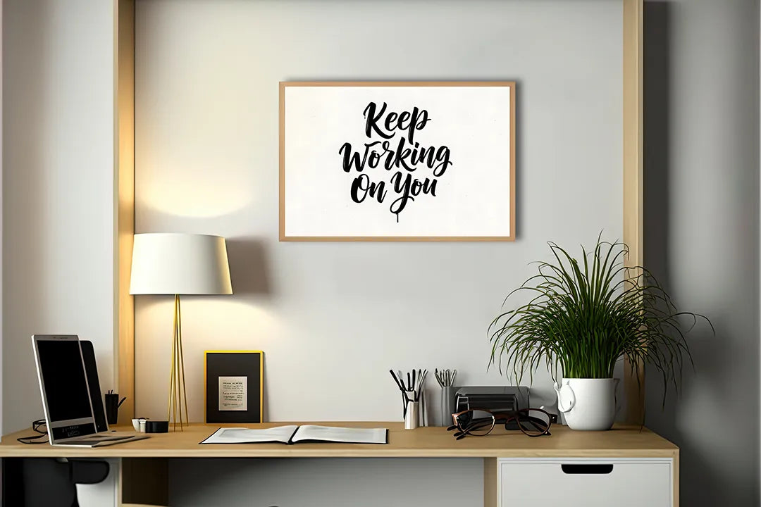 Metalen Magneetbord met hoogwaardige afbeelding van Keep working on you quote voor aan de muur