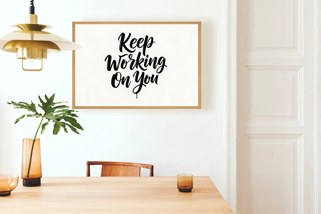 Metalen Magneetbord met hoogwaardige afbeelding van Keep working on you quote voor aan de muur