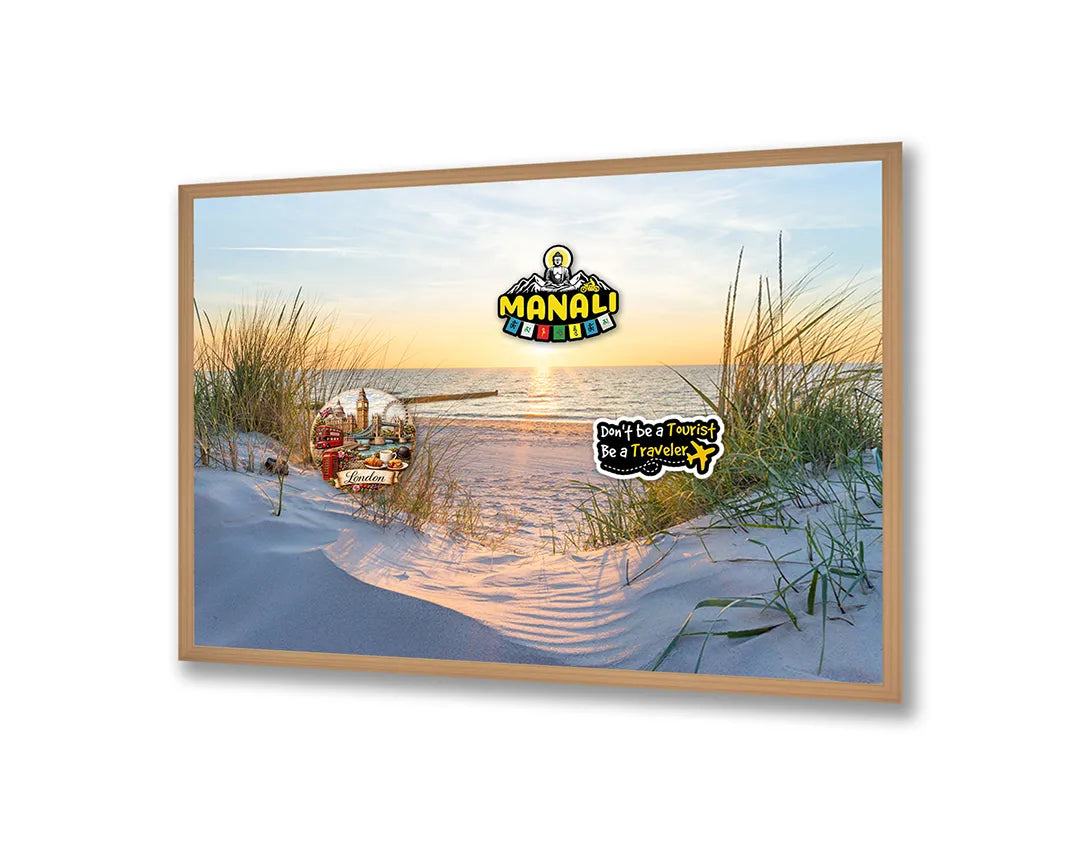 Metalen Magneetbord met afbeelding van zonsondergang over het strand in warme pastelkleuren kleuren