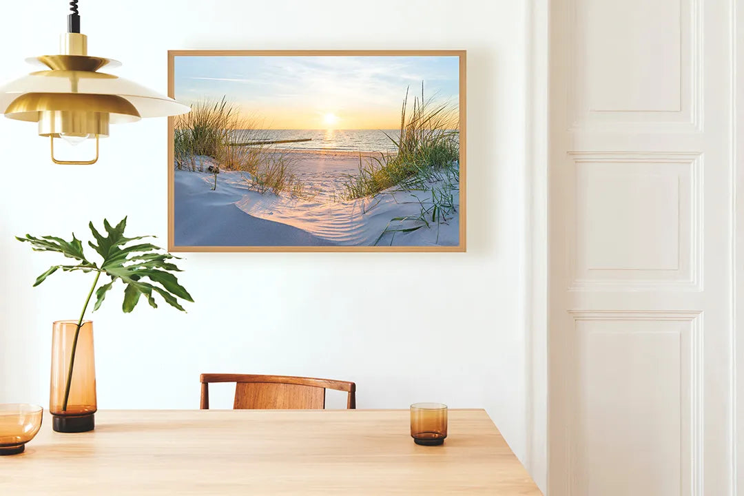 Metalen Magneetbord met afbeelding van zonsondergang over het strand in warme pastelkleuren kleuren