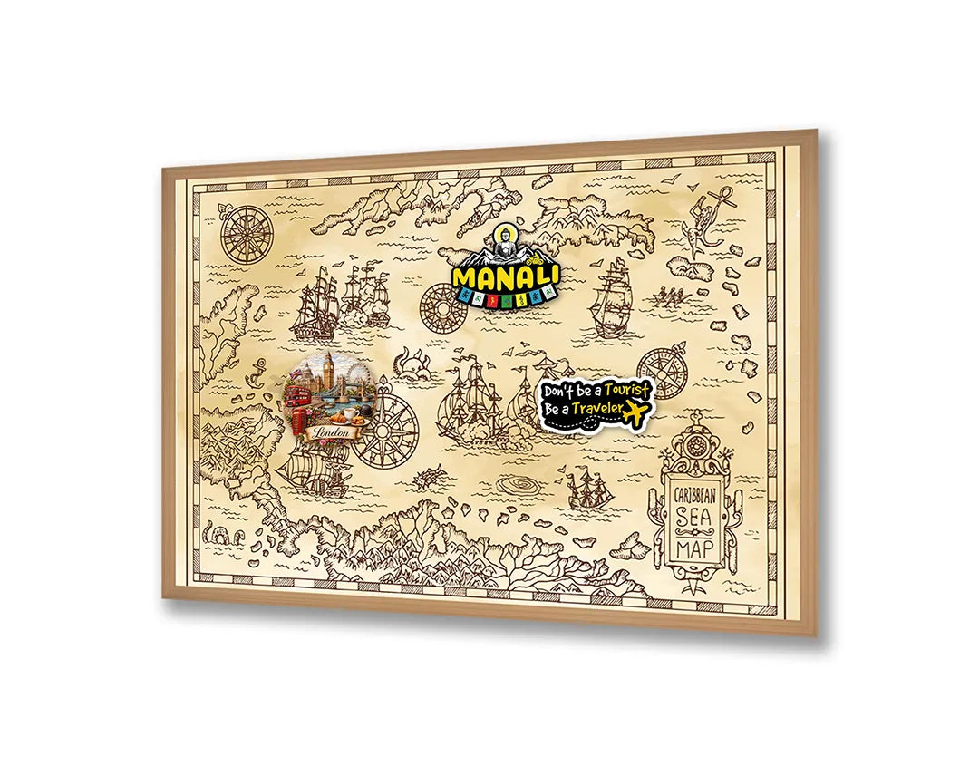 Metalen Magneetbord met afbeelding van oude piraten schatkaart in verweerd bruin kleuren