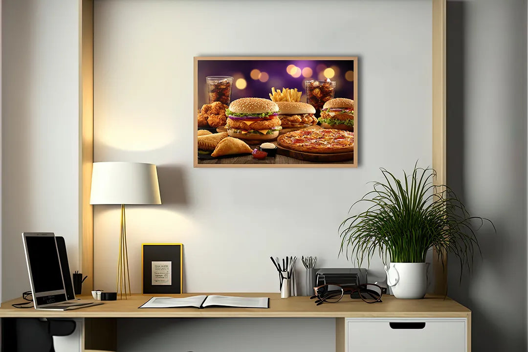 Metalen Magneetbord met print van Hamburger menu fastfood perfect als decoratie
