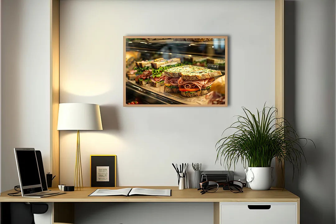 Metalen Magneetbord met print van Broodjes in vitrine perfect als decoratie