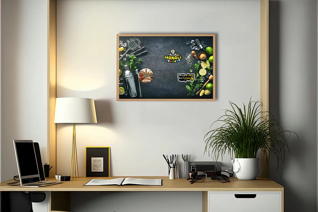 Metalen Magneetbord met afbeelding van verse groenten op een donkere achtergrond in groen en donkergrijs kleuren