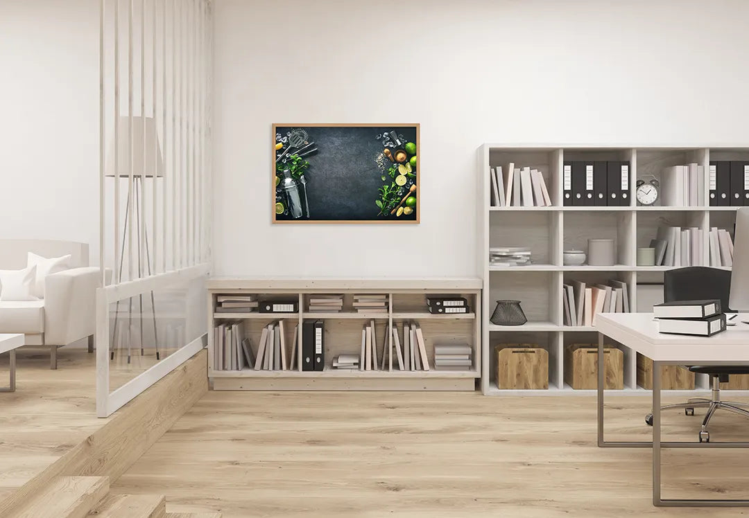 Metalen Magneetbord met afbeelding van verse groenten op een donkere achtergrond in groen en donkergrijs kleuren