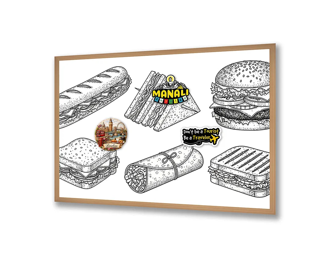 Metalen Magneetbord met print van Broodjes en snacks schets perfect als decoratie