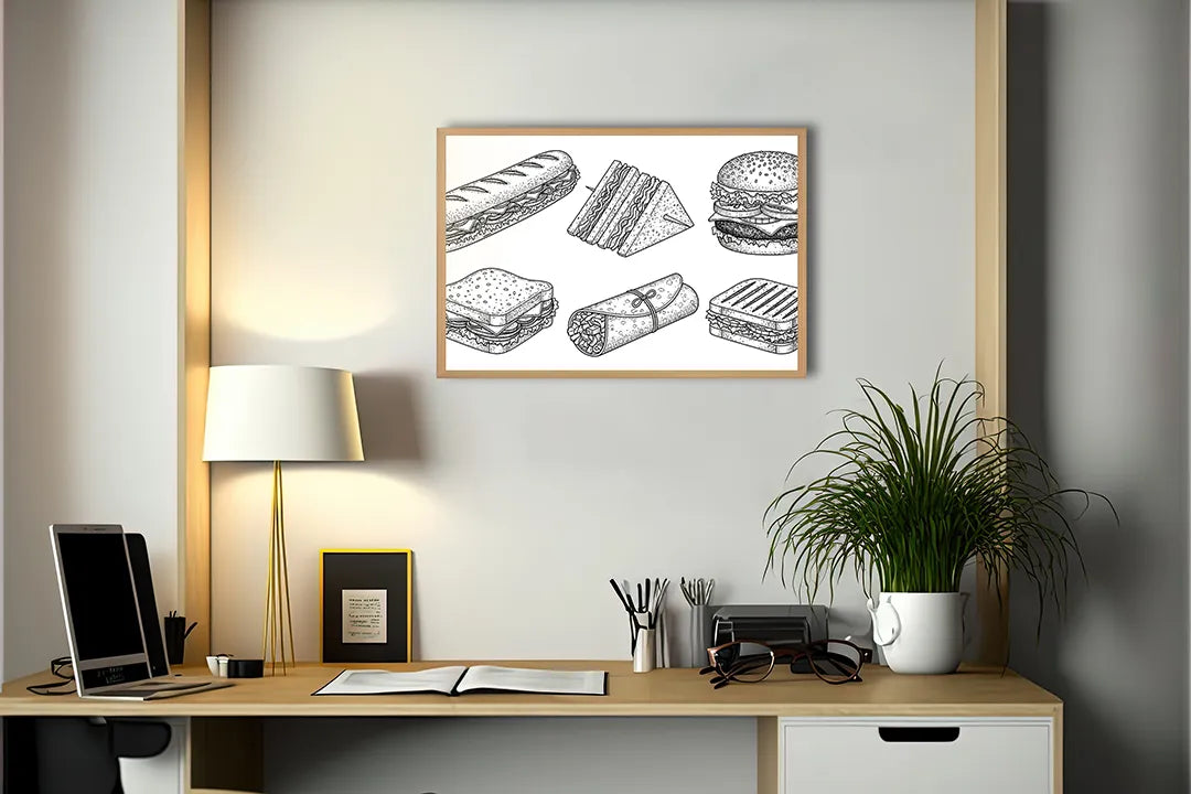Metalen Magneetbord met print van Broodjes en snacks schets perfect als decoratie