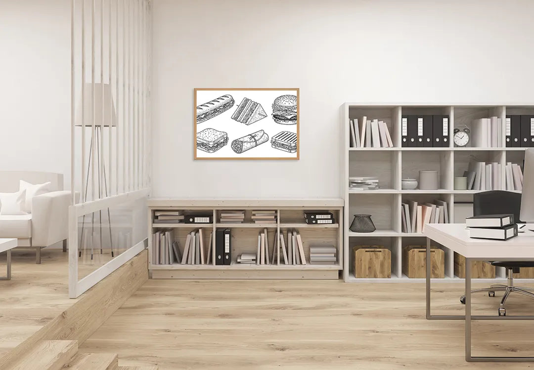 Metalen Magneetbord met print van Broodjes en snacks schets perfect als decoratie