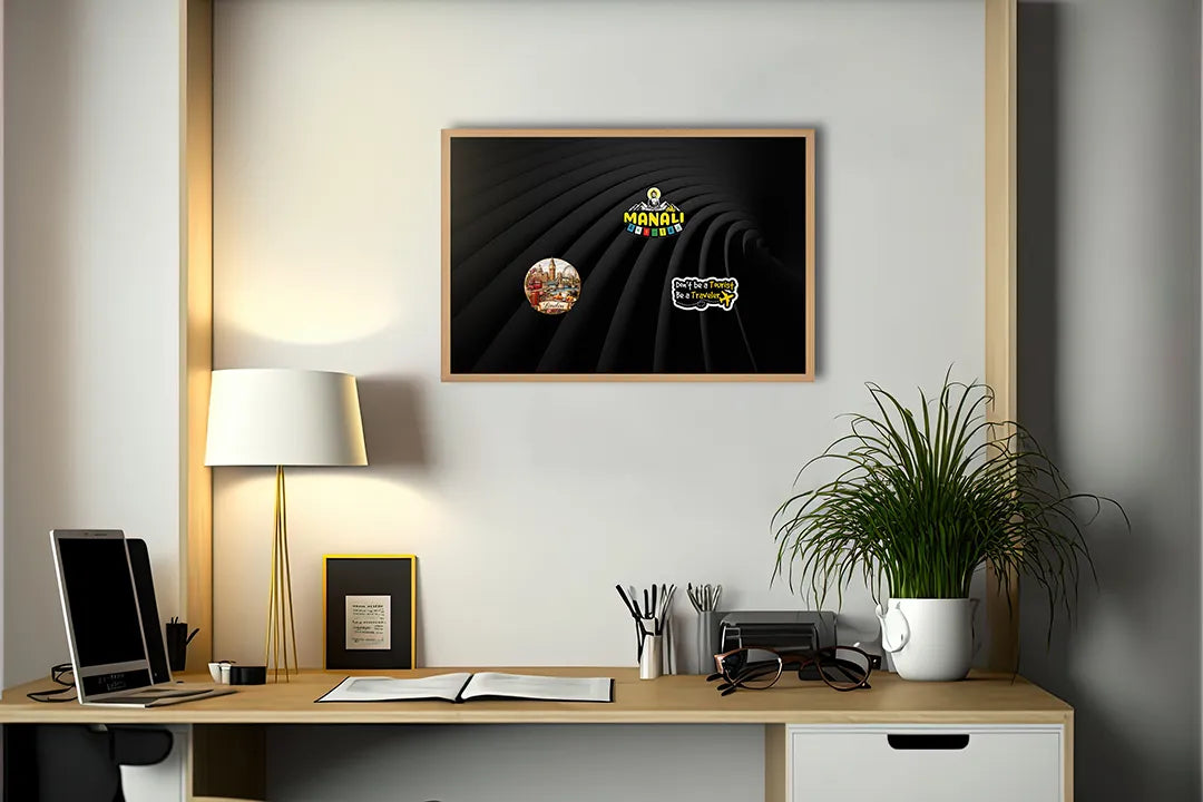 Metalen Magneetbord met afbeelding van abstracte golvende 3D lijnen in diepzwart kleuren