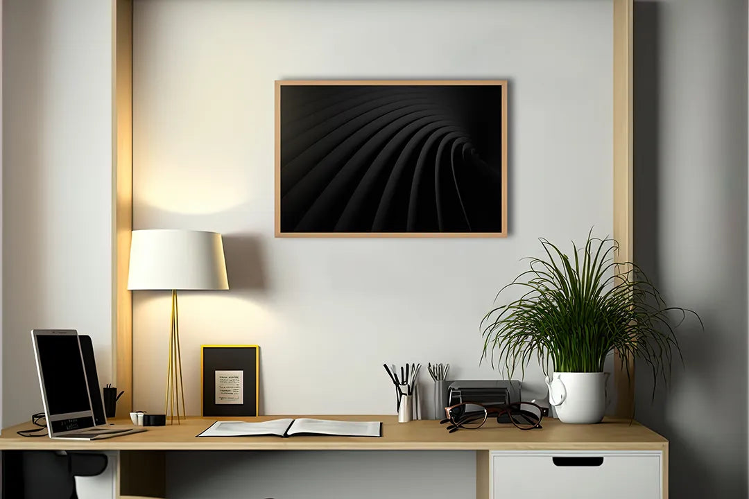 Metalen Magneetbord met afbeelding van abstracte golvende 3D lijnen in diepzwart kleuren
