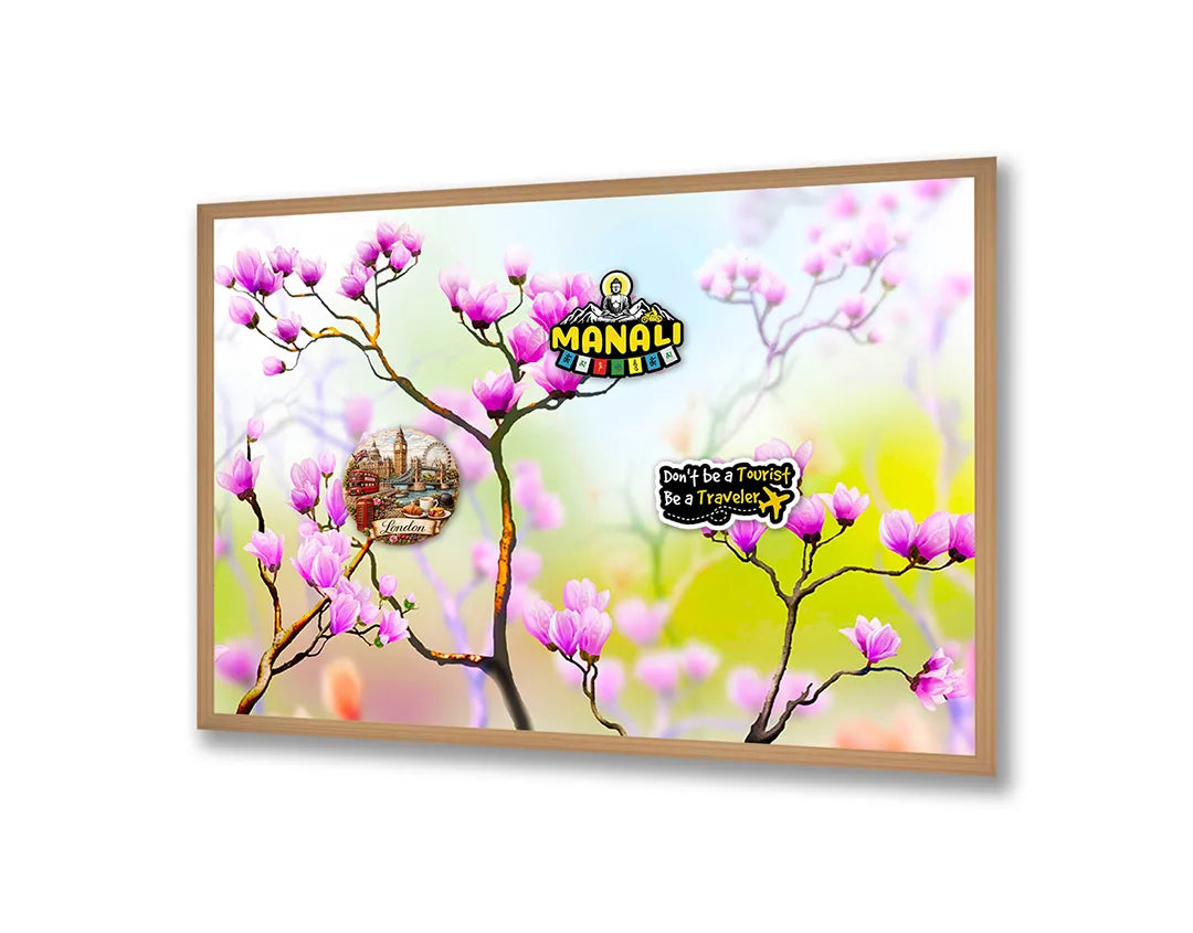 Metalen Magneetbord met afbeelding van tak met roze bloesem in zacht roze kleuren