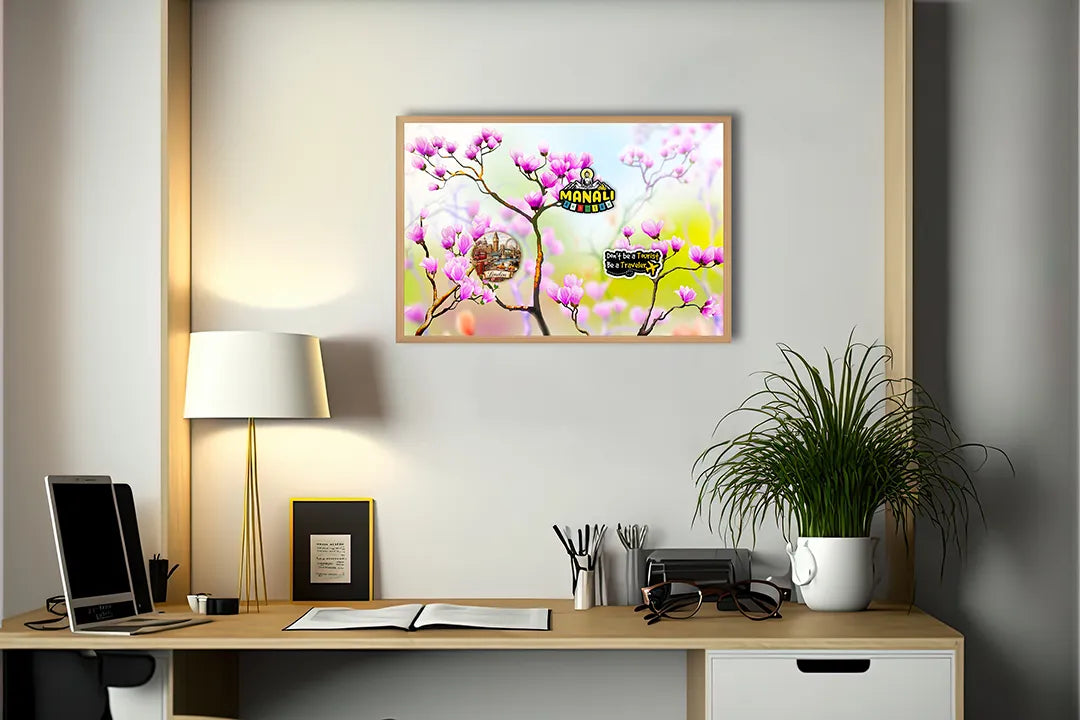 Metalen Magneetbord met afbeelding van tak met roze bloesem in zacht roze kleuren
