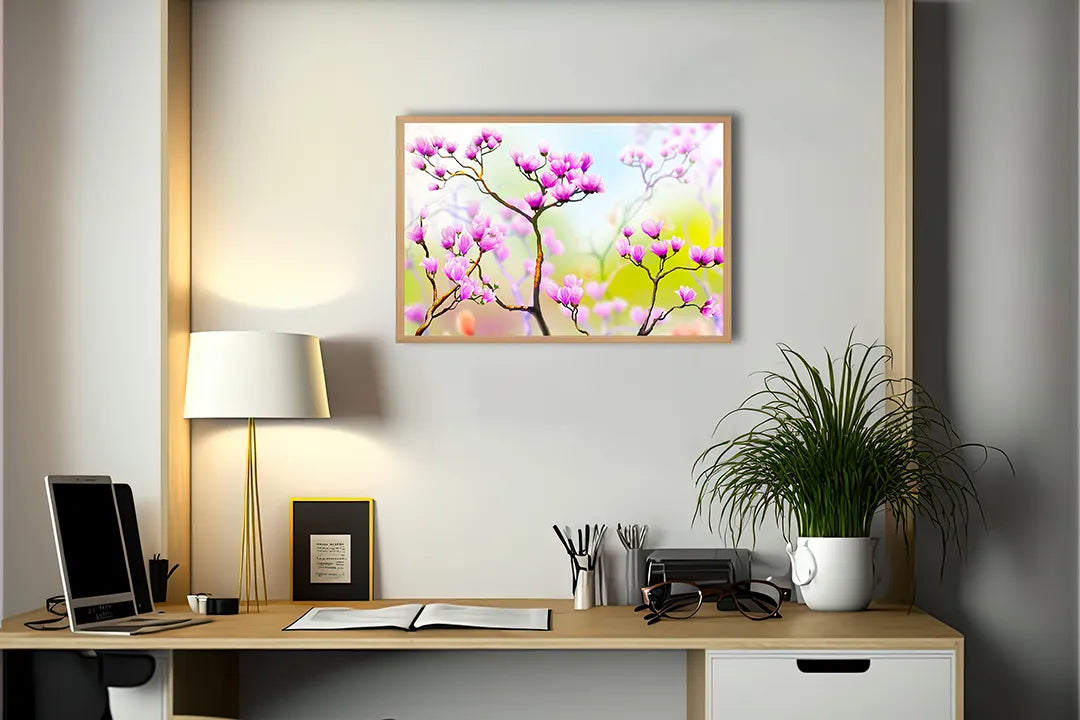 Metalen Magneetbord met afbeelding van tak met roze bloesem in zacht roze kleuren